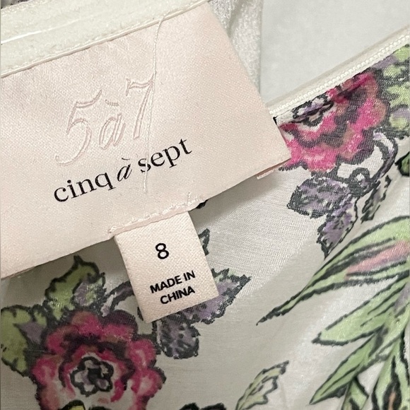 Cinq a Sept Dover Floral Midi Dress Sz 8 Halter Neck White Green Flare NEW $495 - Picture 10 of 13